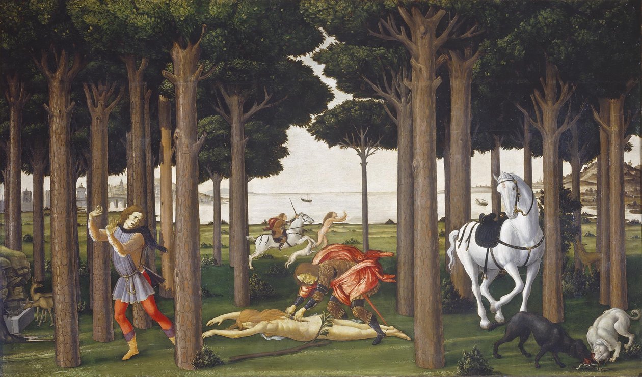 Historia Nastagio degli Honesti, panel II autorstwa Sandro Botticelli
