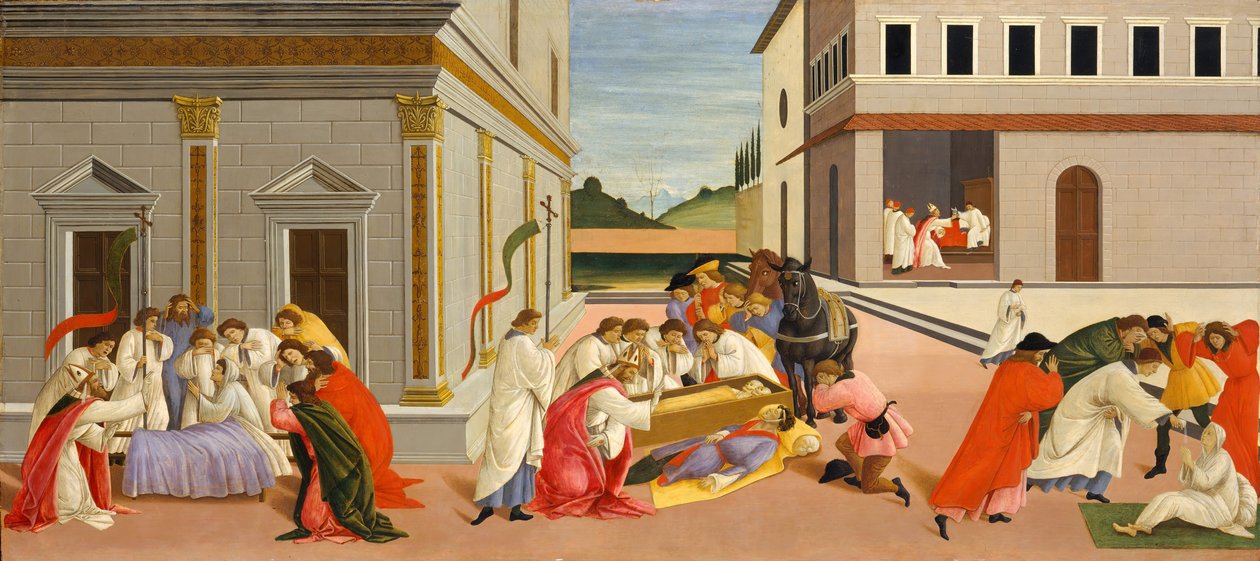 Trzy cuda św. Zenobiusza, ca. 1500. autorstwa Sandro Botticelli