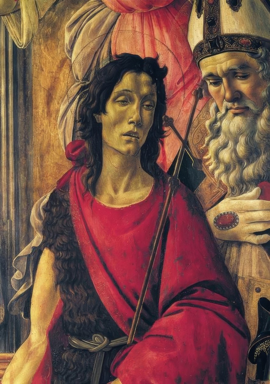 Madonna na tronie z Dzieciątkiem, aniołami i świętymi autorstwa Sandro Botticelli