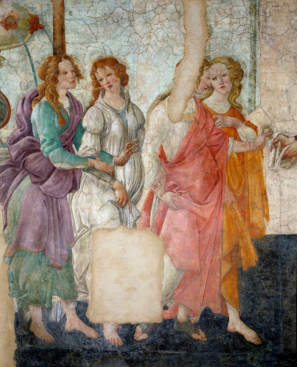 Oferta Venus and the Graces przedstawia młodej dziewczynie Detail reprezentującej Gracje. Fresk Villa Lemmi. Obraz Sandro Botticellego autorstwa Sandro Botticelli