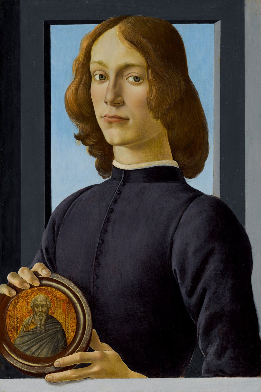 Młody mężczyzna trzymający rondel, ok. 1930 r. 1480. autorstwa Sandro Botticelli