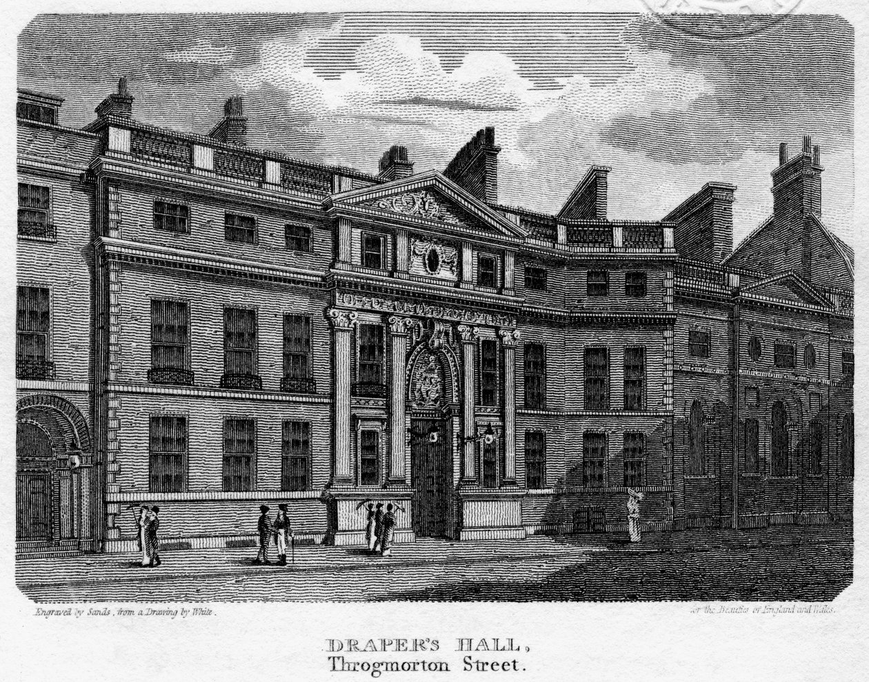 Drapers Hall, Throgmorton Street, City of London, 1812. autorstwa Sands