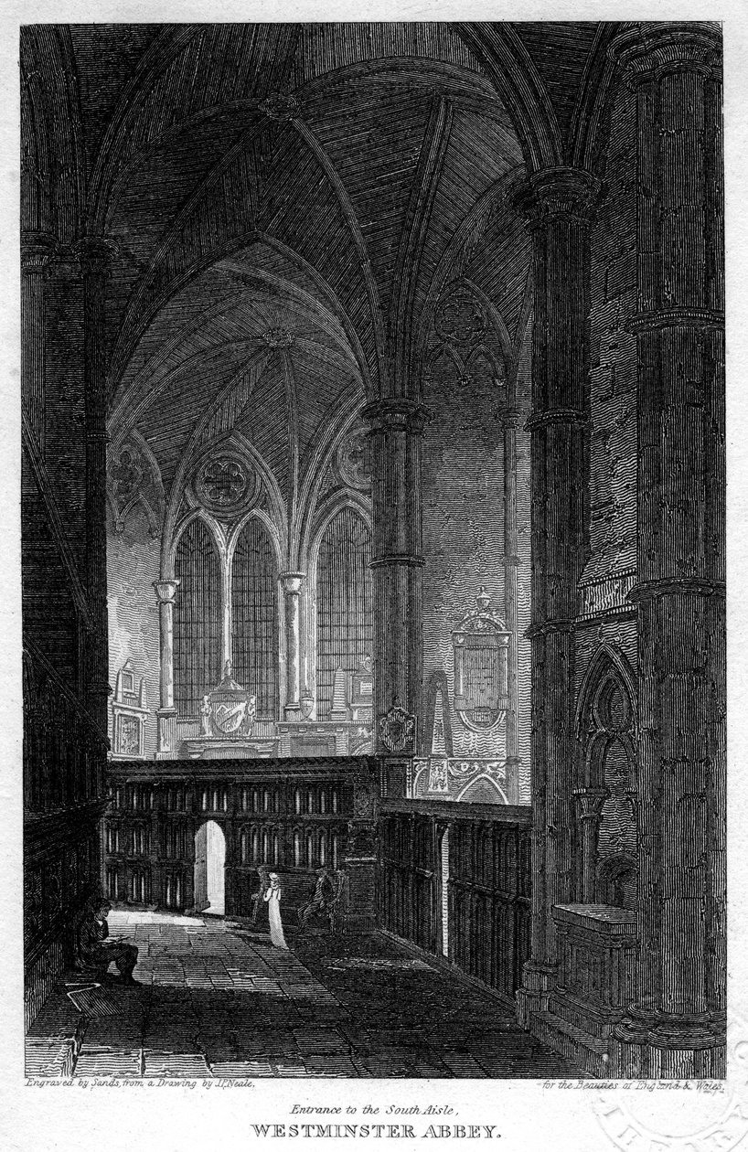 Wejście do nawy południowej, Opactwo Westminsterskie, Londyn, 1816 r. autorstwa Sands