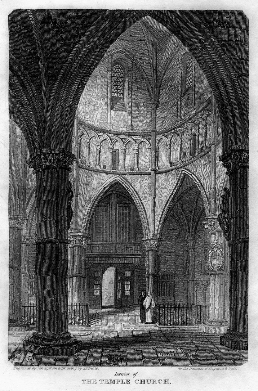 Wnętrze kościoła Temple, Londyn, 1816. autorstwa Sands