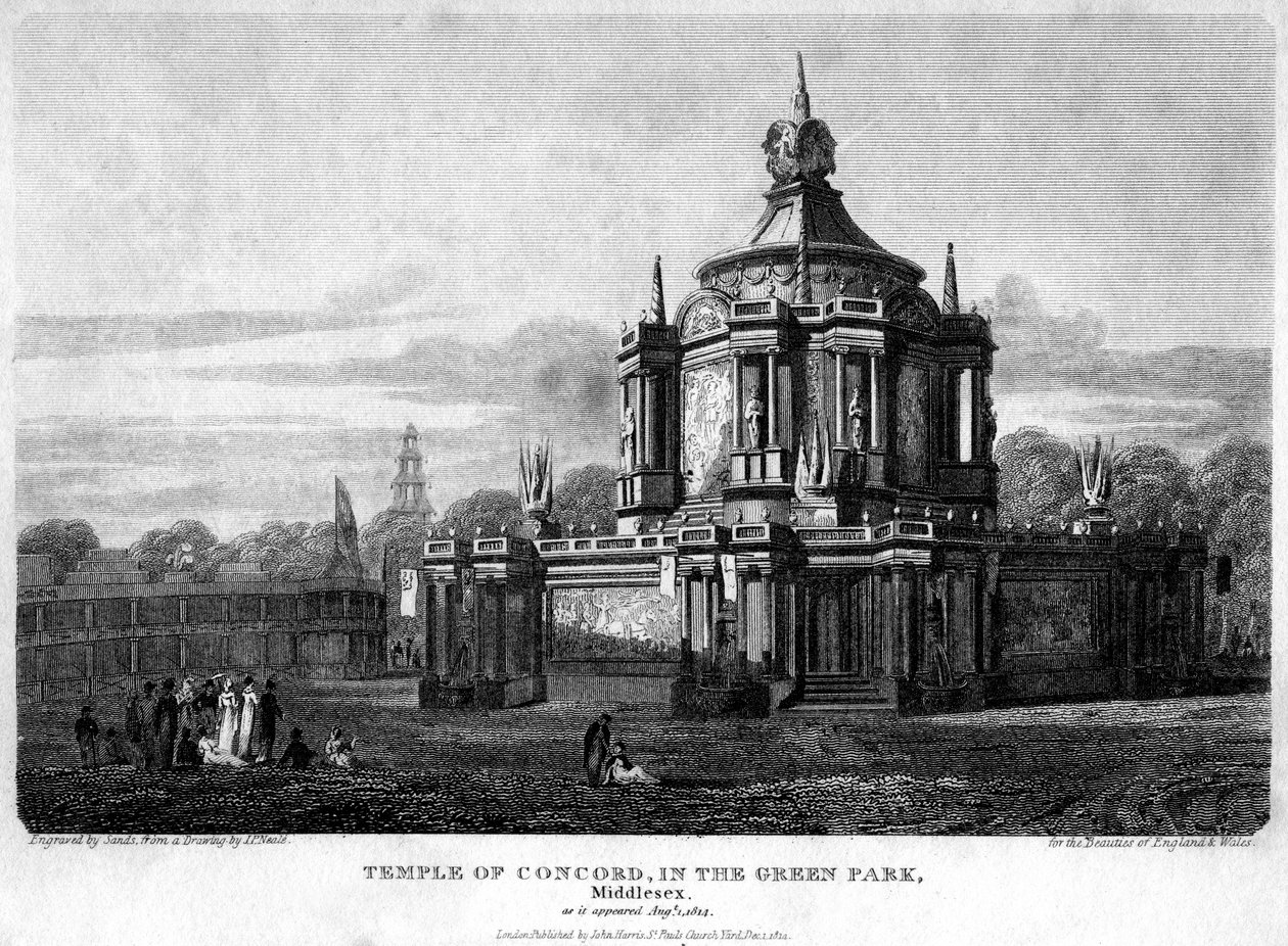 Świątynia Zgody, Green Park, Westminster, Londyn, 1814. autorstwa Sands