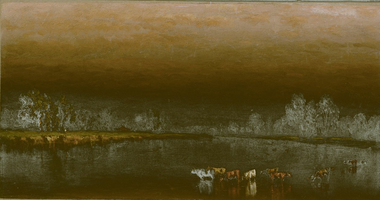 Krowy w stawie o zachodzie słońca, 1860. autorstwa Sanford Robinson Gifford