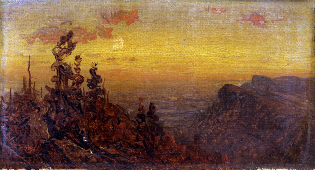 Indianie w Campfire — Moon Rising, b.d. autorstwa Sanford Robinson Gifford