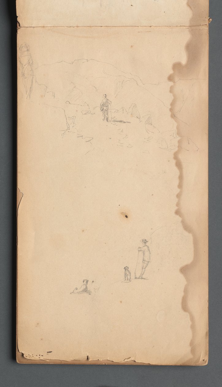 Skizzenbuch, Seite 02: Figur in einer Landschaft mit Hund autorstwa Sanford Robinson Gifford