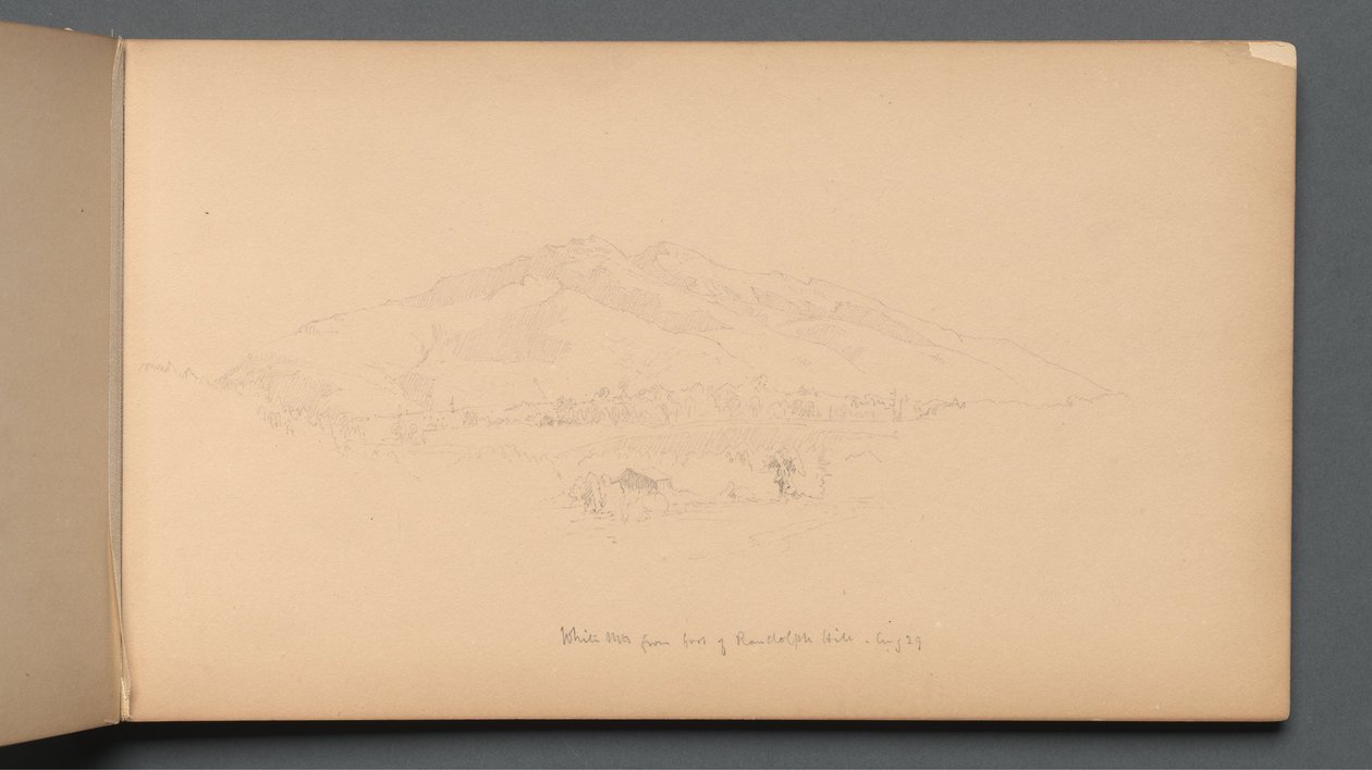Szkicownik, strona 12: "Góry Białe od podnóża wzgórza Randolph" autorstwa Sanford Robinson Gifford