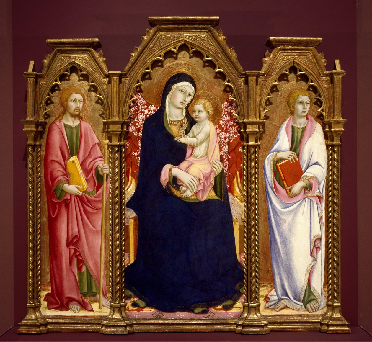Madonna z Dzieciątkiem ze świętymi Jakubem Majorem i Janem Ewangelistą, ołtarz autorstwa Sano di Pietro