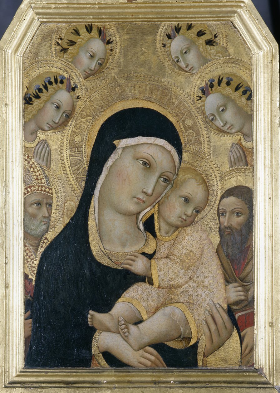 Madonna z Dzieciątkiem z Aniołami i Świętymi, ok.1450 (tempera na drewnie topoli) autorstwa Sano di Pietro