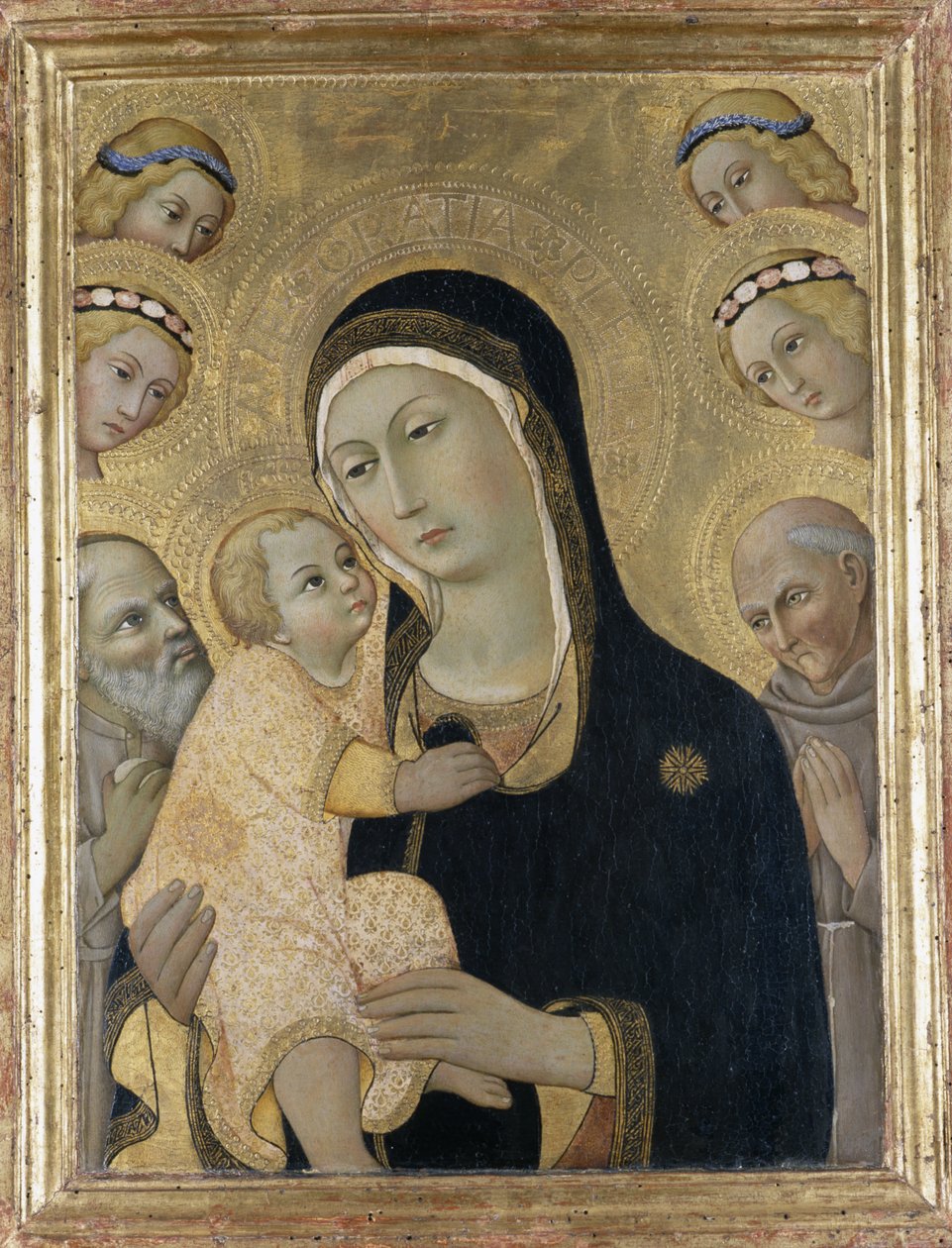 Madonna z Dzieciątkiem z Aniołami i Świętymi, ok.1450 (tempera na drewnie topoli) autorstwa Sano di Pietro