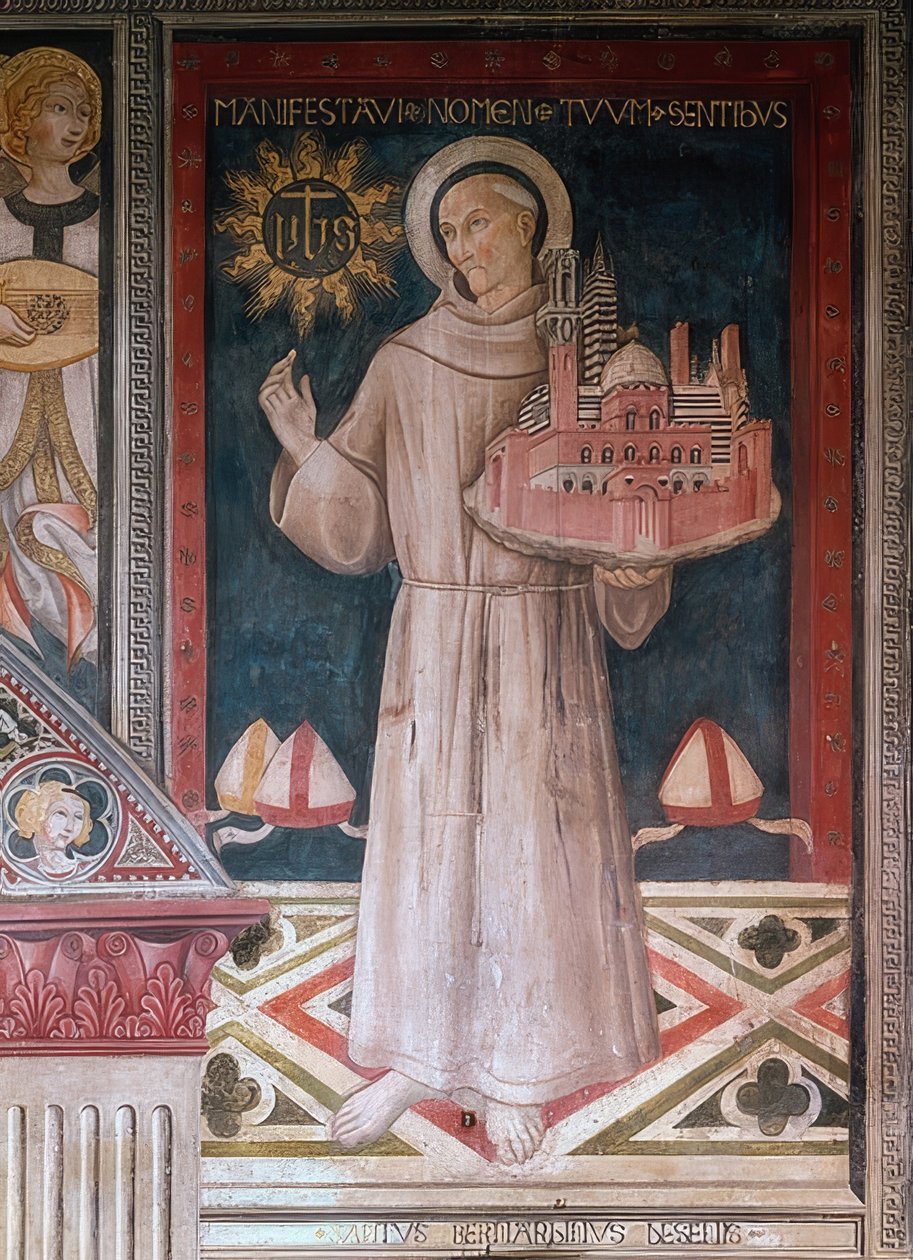 Św. Bernardyn ze Sieny z modelem miasta Siena autorstwa Sano di Pietro