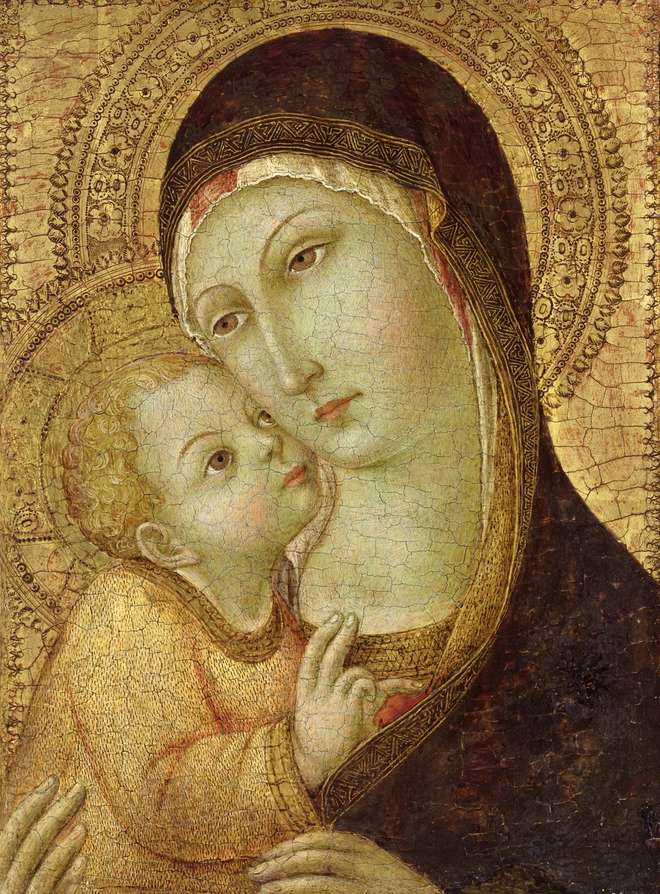 Madonna z Dzieciątkiem (tempera i złoty liść na panelu) autorstwa Sano di Pietro