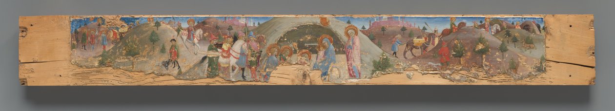 Die Anbetung der Heiligen Drei Könige mit knienden Mitgliedern der Bruderschaft autorstwa Sano di Pietro