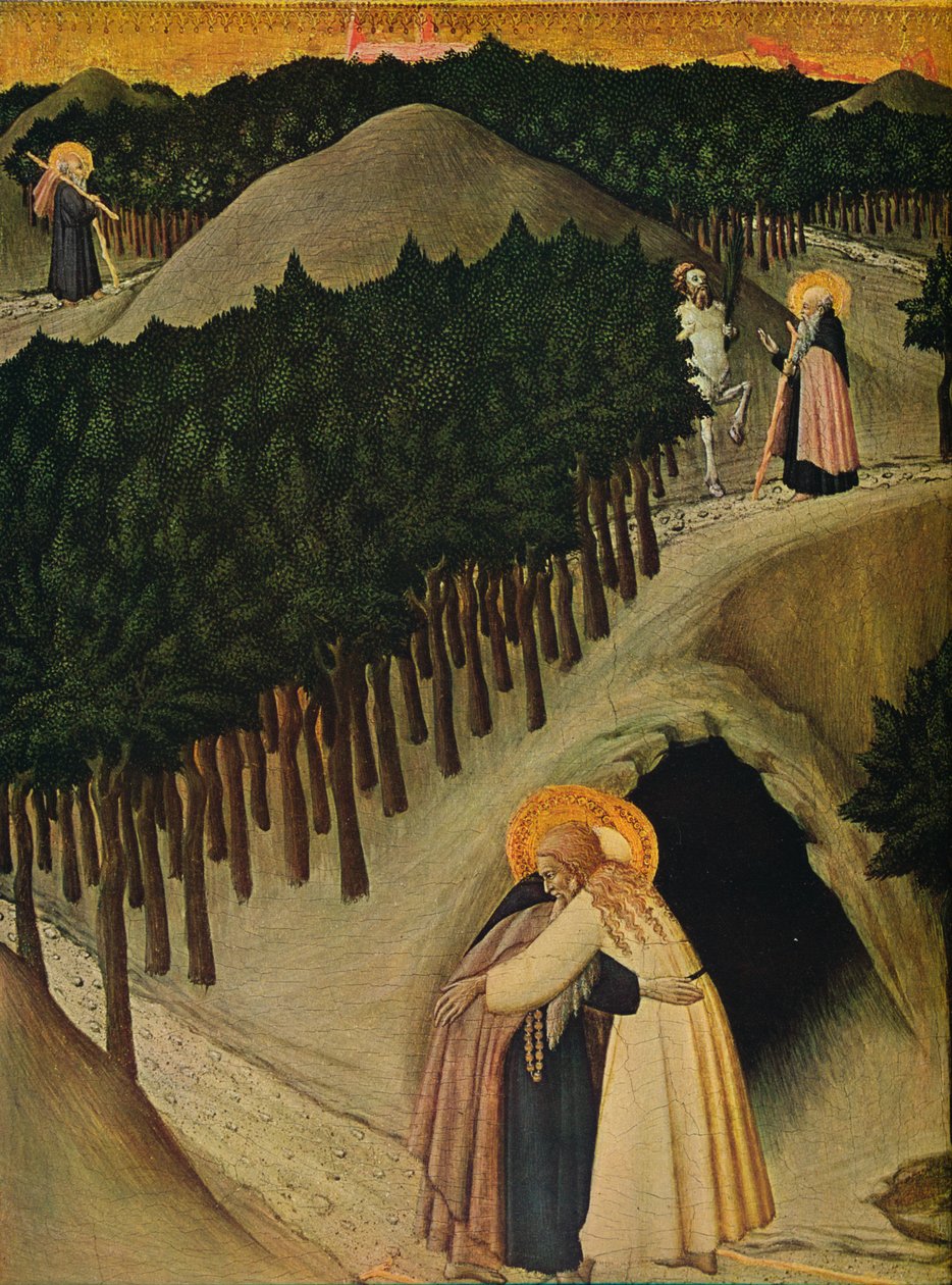 Spotkanie św. Antoniego i św. Pawła, ok. 1430-1435 autorstwa Sano di Pietro
