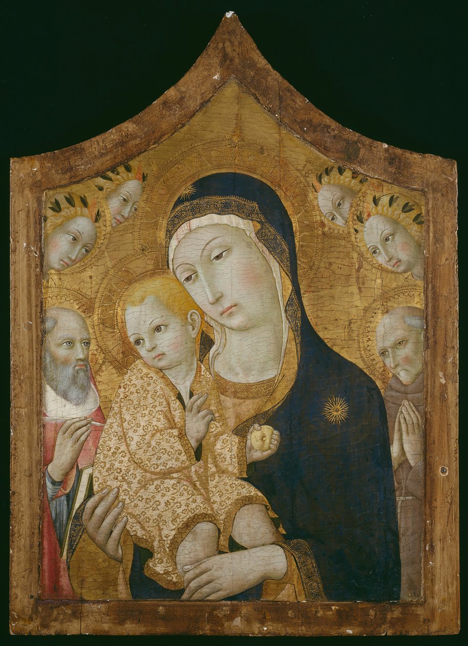 Dziewica z Dzieciątkiem ze świętymi Hieronimem, Bernardynem ze Sieny i Aniołami, 145060. autorstwa Sano di Pietro
