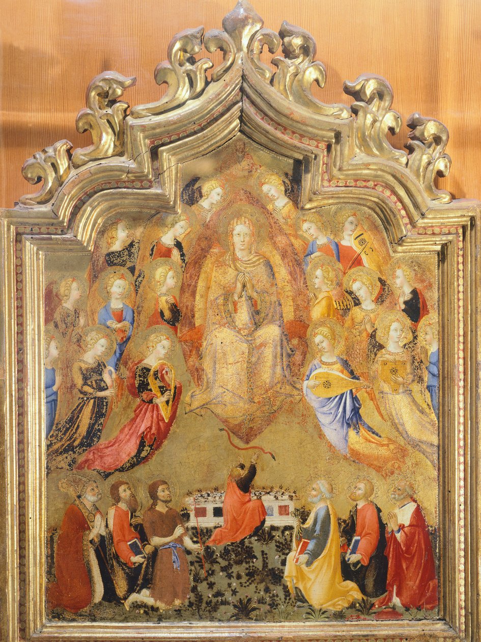 Wniebowzięcie Najświętszej Marii Panny – Sano Di Pietro (1406-1481), Detal górnej części autorstwa Sano di also Ansano di Pietro di Mencio Pietro