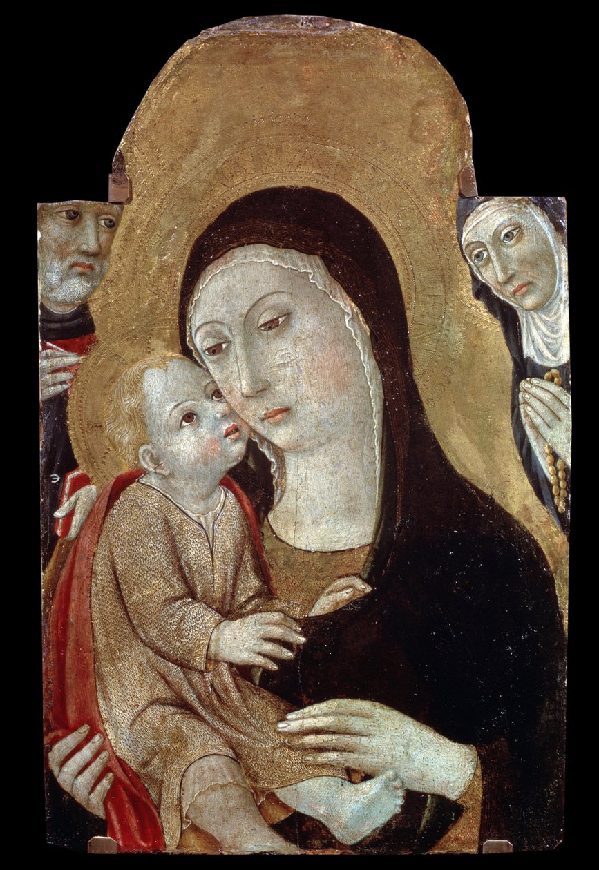 Dziewica z Dzieciątkiem ze świętymi. Obraz Sano di Pietro (1406-1481). Tempera na drewnie, 43 x 27 cm. Szkoła w Sienie, włoska sztuka gotycka. Muzeum Sztuk Pięknych im. Puszkina w Moskwie. © FineArtImage/Leemage autorstwa Sano di also Ansano di Pietro di Mencio Pietro