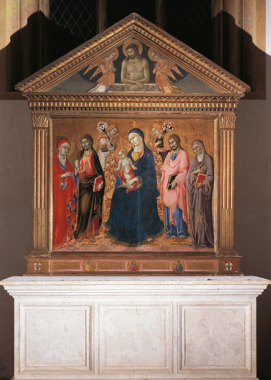 Madonna z Dzieciątkiem ze świętymi i Chrystusem w Pieta autorstwa Sano di also Ansano di Pietro di Mencio Pietro