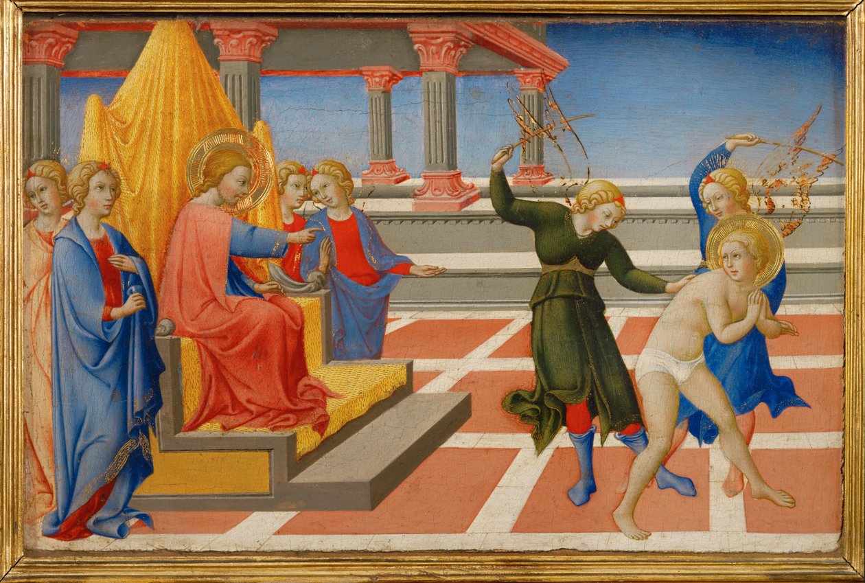 Święty Jerome śni, że Chrystus każe się biczować dwóm aniołom ... autorstwa Sano di also Ansano di Pietro di Mencio Pietro