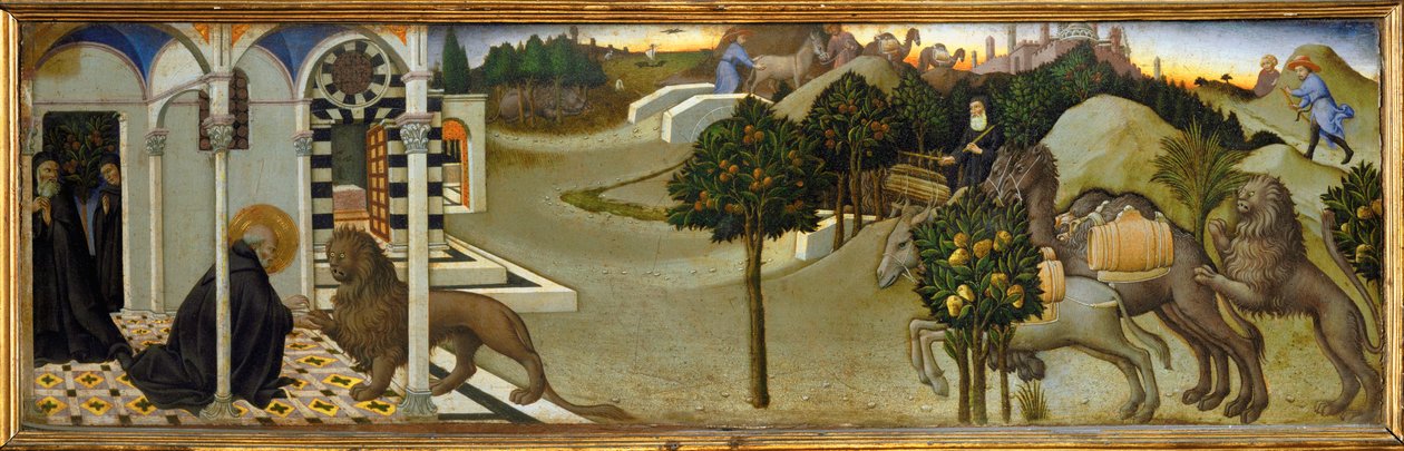 Święty Jerome wyrywa cierń z łapy lwa ... autorstwa Sano di also Ansano di Pietro di Mencio Pietro