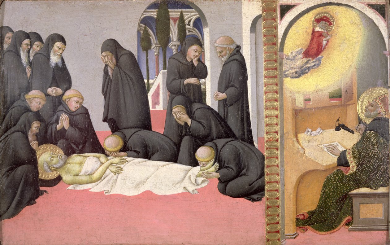 Św. Hieronim ukazujący się św. Cyrylowi Jerozolimskiemu autorstwa Sano di also Ansano di Pietro di Mencio Pietro