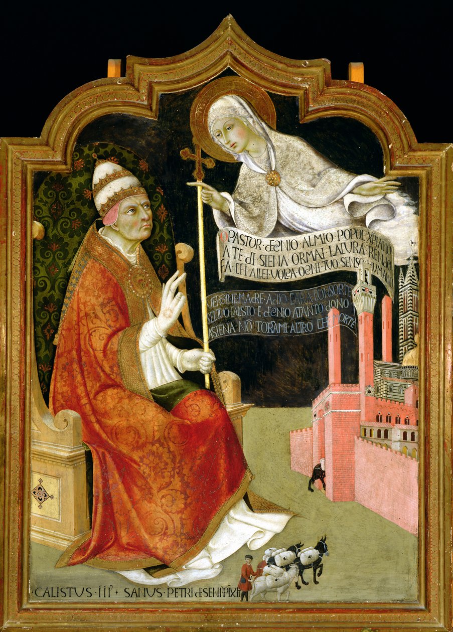 Objawienie Najświętszej Marii Panny papieżowi Kalikstowi III (1378-1458) 1455-58 (olej na desce) autorstwa Sano di also Ansano di Pietro di Mencio Pietro