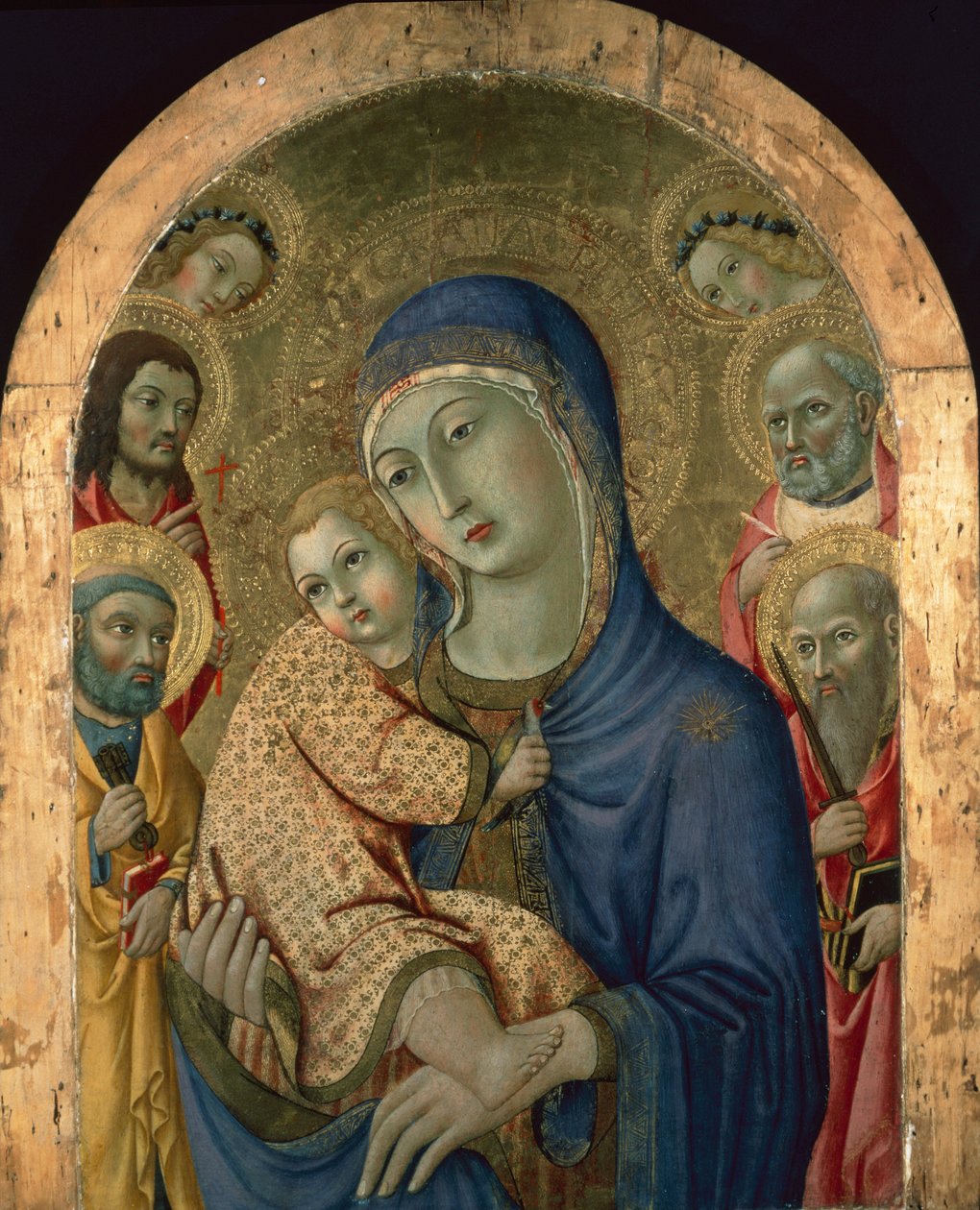 Madonna z Dzieciątkiem ze świętymi i aniołami (tempera na panelu) autorstwa Sano di also Ansano di Pietro di Mencio Pietro