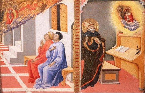 Wizje (Ltor) św. Hieronima i św. Jana Chrzciciela autorstwa Sano di also Ansano di Pietro di Mencio Pietro