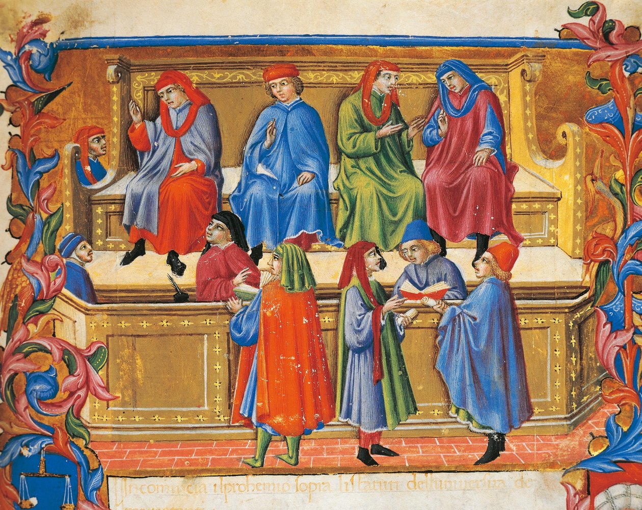 Miniatura Trybunału Handlowego ze Statutów kupców autorstwa Sano di Pietro (1472), Włochy XV wiek. autorstwa Sano di also Ansano di Pietro di Mencio Pietro