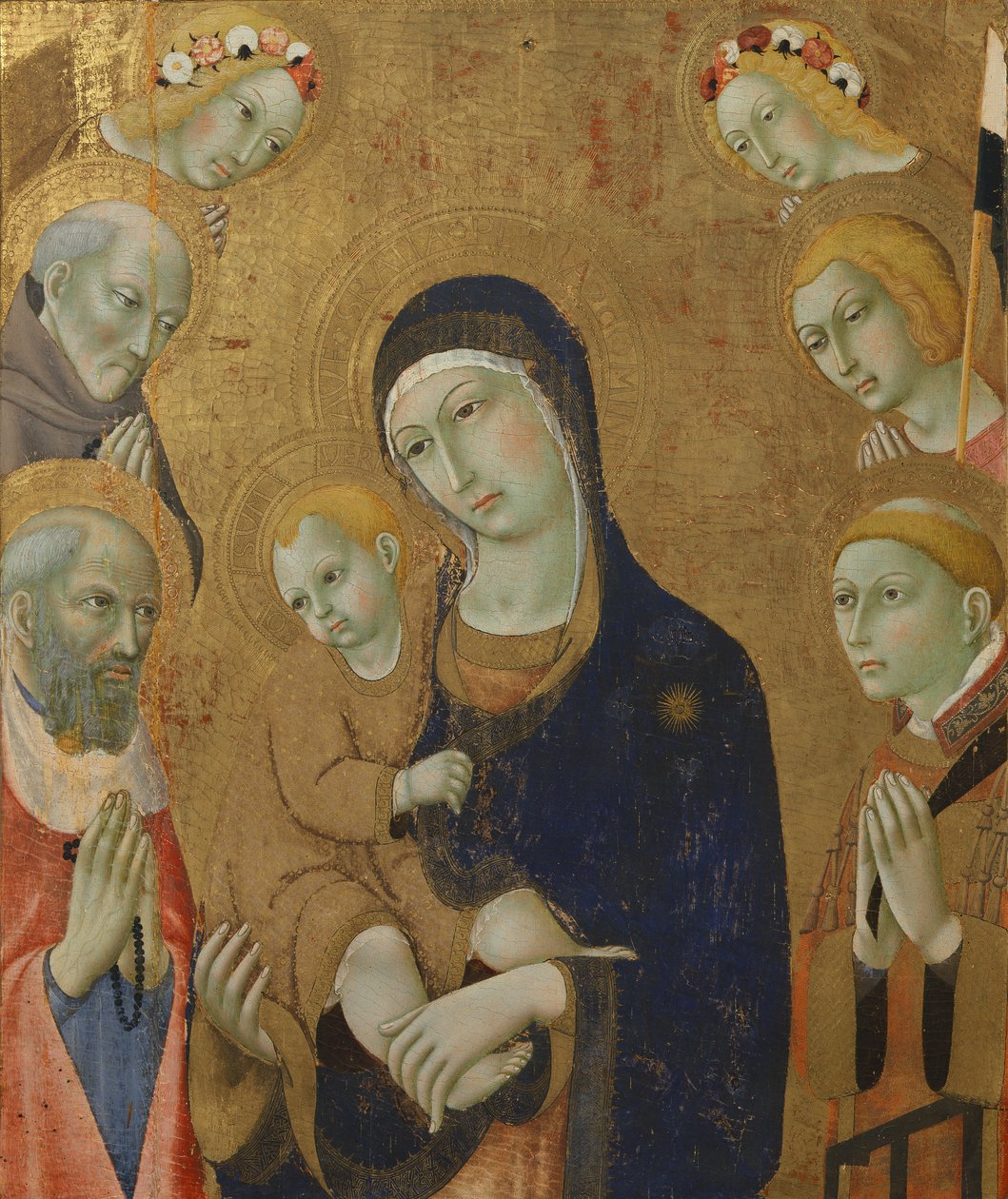 Dziewica z Dzieciątkiem, aniołowie i święci (obraz na desce) autorstwa Sano di also Ansano di Pietro di Mencio Pietro