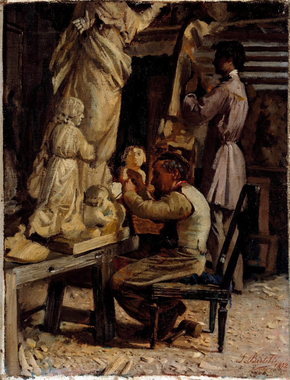 Warsztat rzeźbiarski. Obraz Sante Bertelli (1840-1892) autorstwa Sante Bertelli