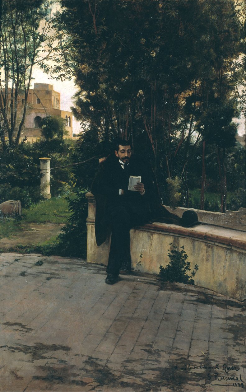 Pan Quer w ogrodzie autorstwa Santiago Rusiñol