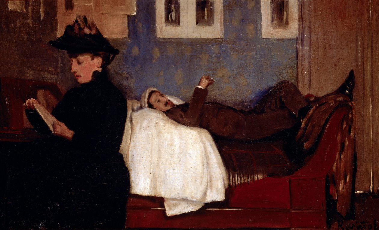 Warsztaty w Paryżu. Warstwa charakteru to prawdopodobnie Miguel Utrillo (1862-1934). Obraz Santiago Rusinol y (i) Prats (1861-1931) autorstwa Santiago Rusinol i Prats