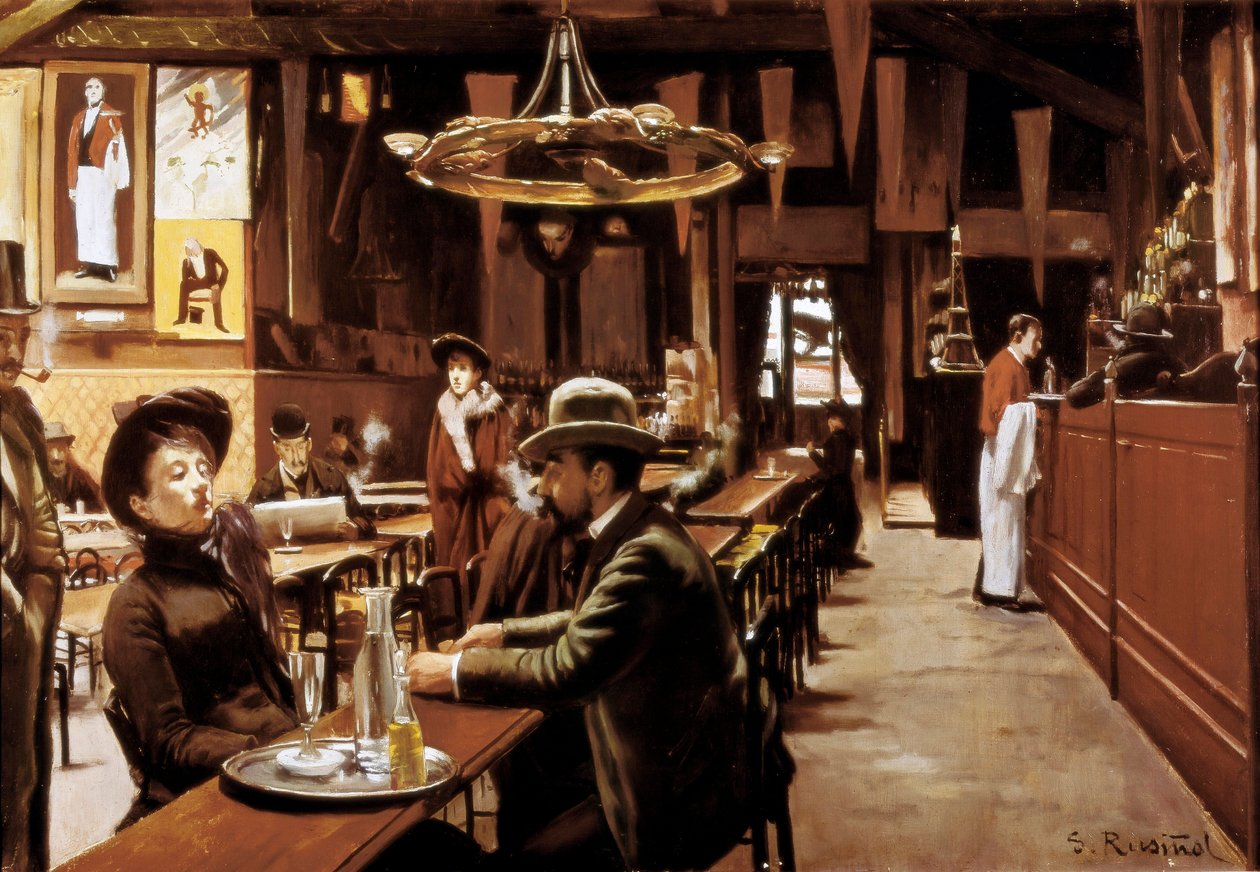 wnętrze kawiarni na Montmartre w Paryżu autorstwa Santiago Rusinol i Prats