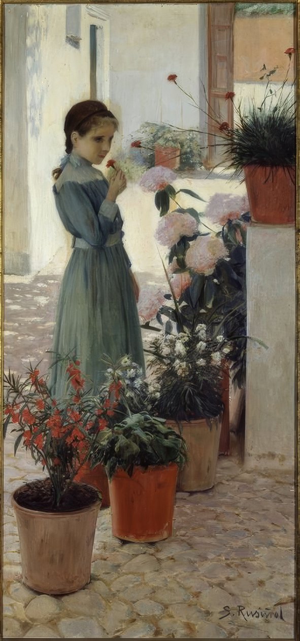 Kwiat. Dziewczyna z goździkiem autorstwa Santiago Rusiñol