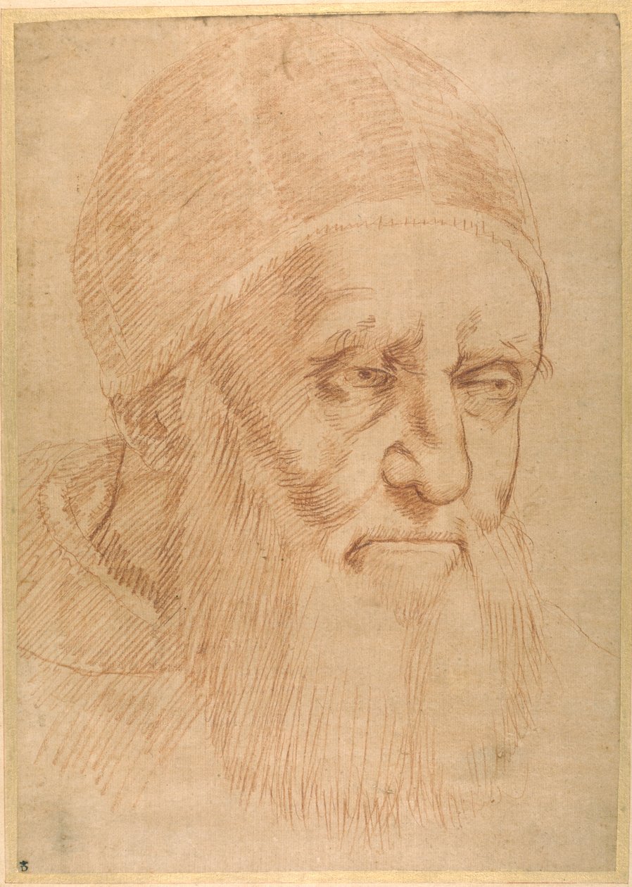 Papież Juliusz II, wg karykatury Rafaela (czerwona kreda na cienkim olejowanym papierze) autorstwa Sanzio of Urbino (follower of) Raphael