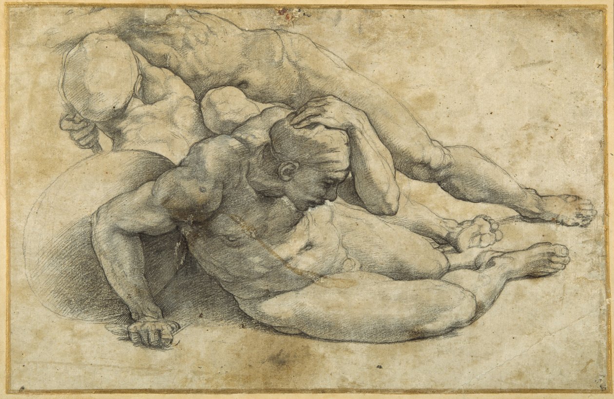 Studium trzech żołnierzy do „Zmartwychwstania” (czarna kreda na papierze) autorstwa Sanzio of Urbino (workshop) Raphael