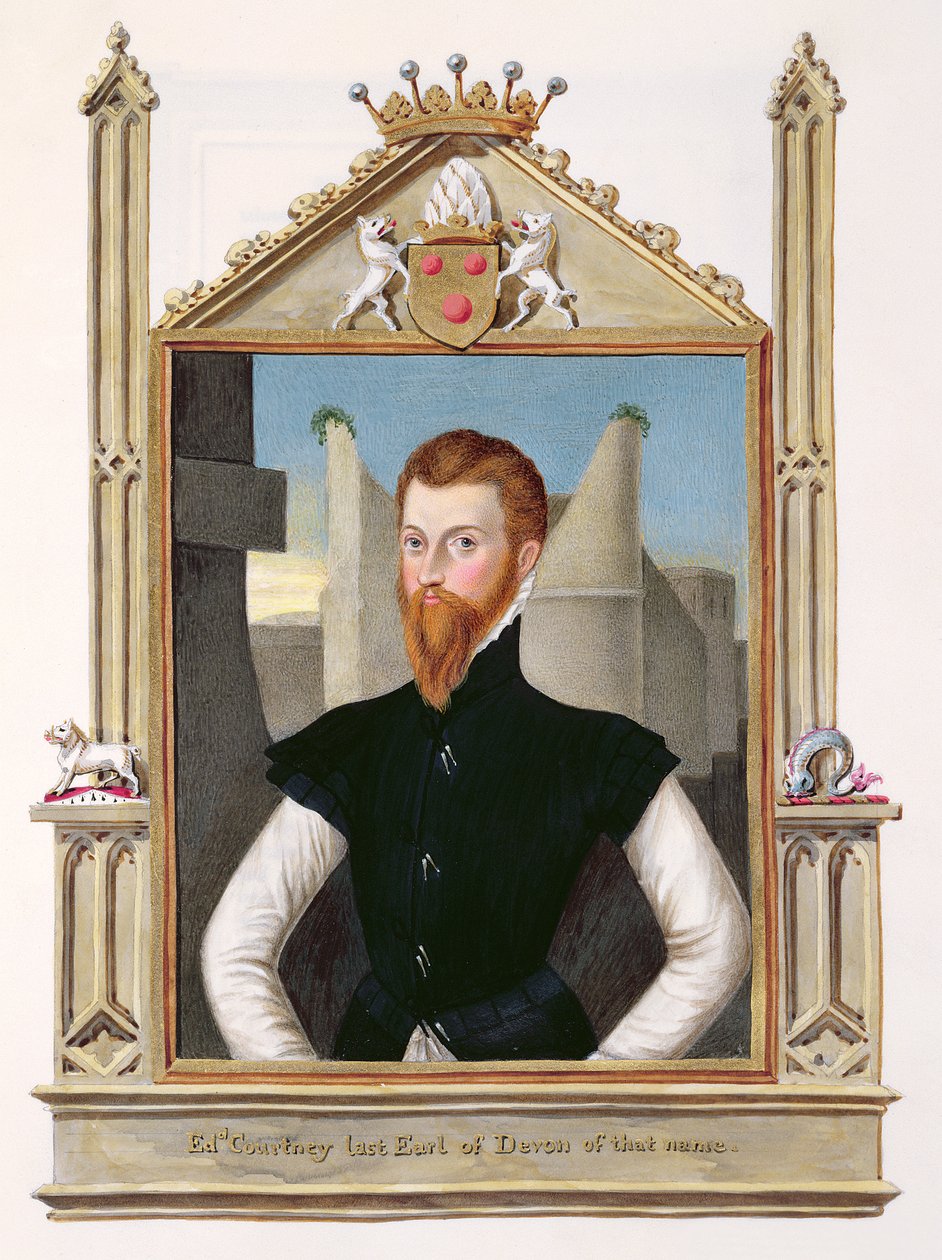 Portret Edwarda Courtenay (ok. 1526-56) ostatniego hrabiego Devonshire ze „Wspomnień dworu królowej Elżbiety”, opublikowanych w 1825 r. (wc i gwasz na papierze) autorstwa Sarah Countess of Essex
