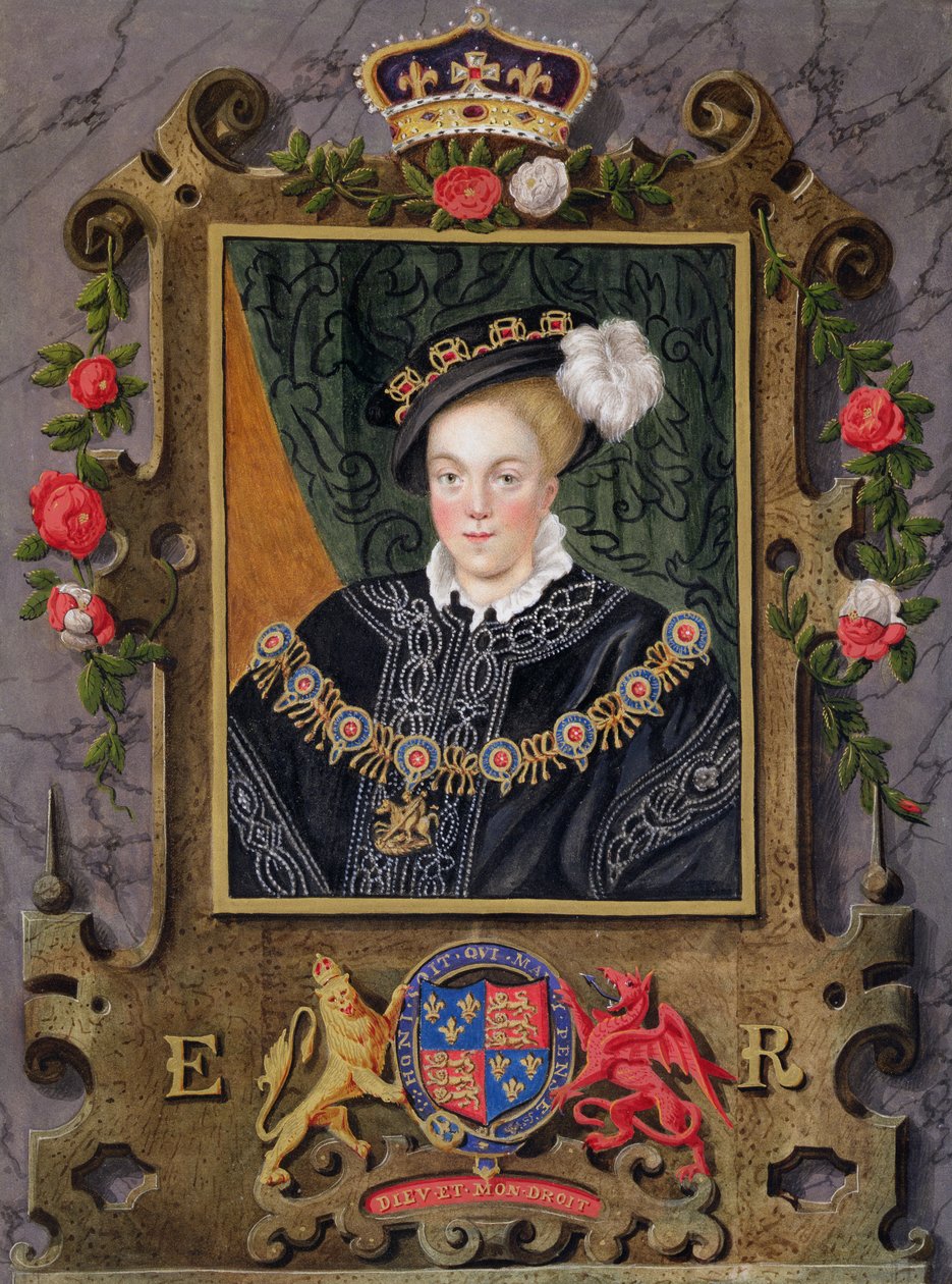 Portret Edwarda VI (1537-53) króla Anglii w wieku około 14 lat ze „Wspomnień dworu królowej Elżbiety” według miniatury w Królewskiej Kolekcji autorstwa Nicholasa Hilliarda (1537-1619), wydanej w 1 autorstwa Sarah Countess of Essex