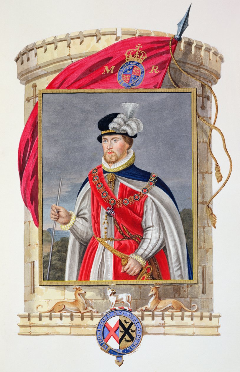 Portret Johna Dudleya (1502-53) księcia Northumberland z „Pamiętników dworu królowej Elżbiety”, wydanego w 1825 r. (wc i gwasz na papierze) autorstwa Sarah Countess of Essex
