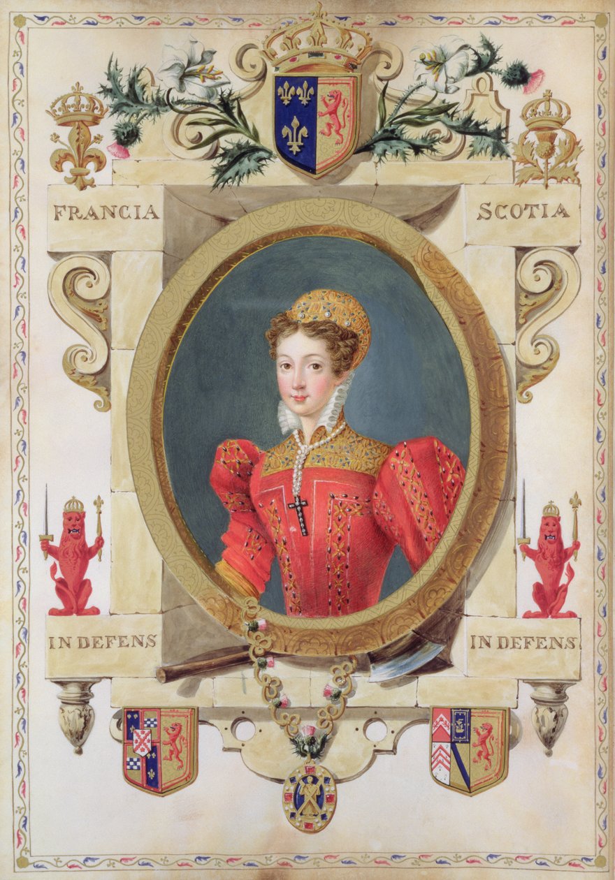 Portret Marii Królowej Szkotów (1542-87) ze „Wspomnień dworu królowej Elżbiety”, wydanego w 1825 r. (wc i gwasz na papierze) autorstwa Sarah Countess of Essex