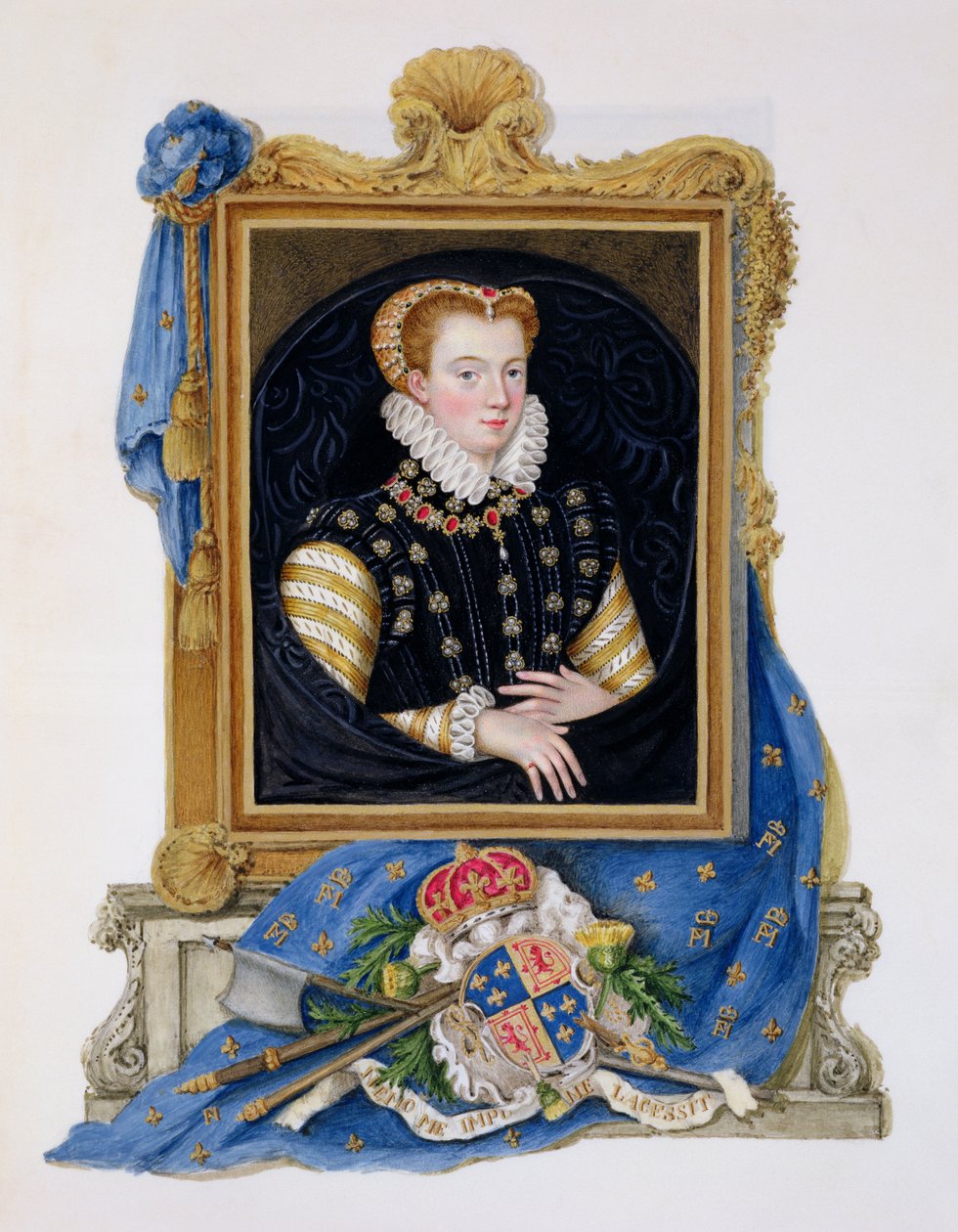 Portret Marii Królowej Szkotów (1542-87) ze „Wspomnień dworu królowej Elżbiety”, wydanego w 1825 r. (wc i gwasz na papierze) autorstwa Sarah Countess of Essex