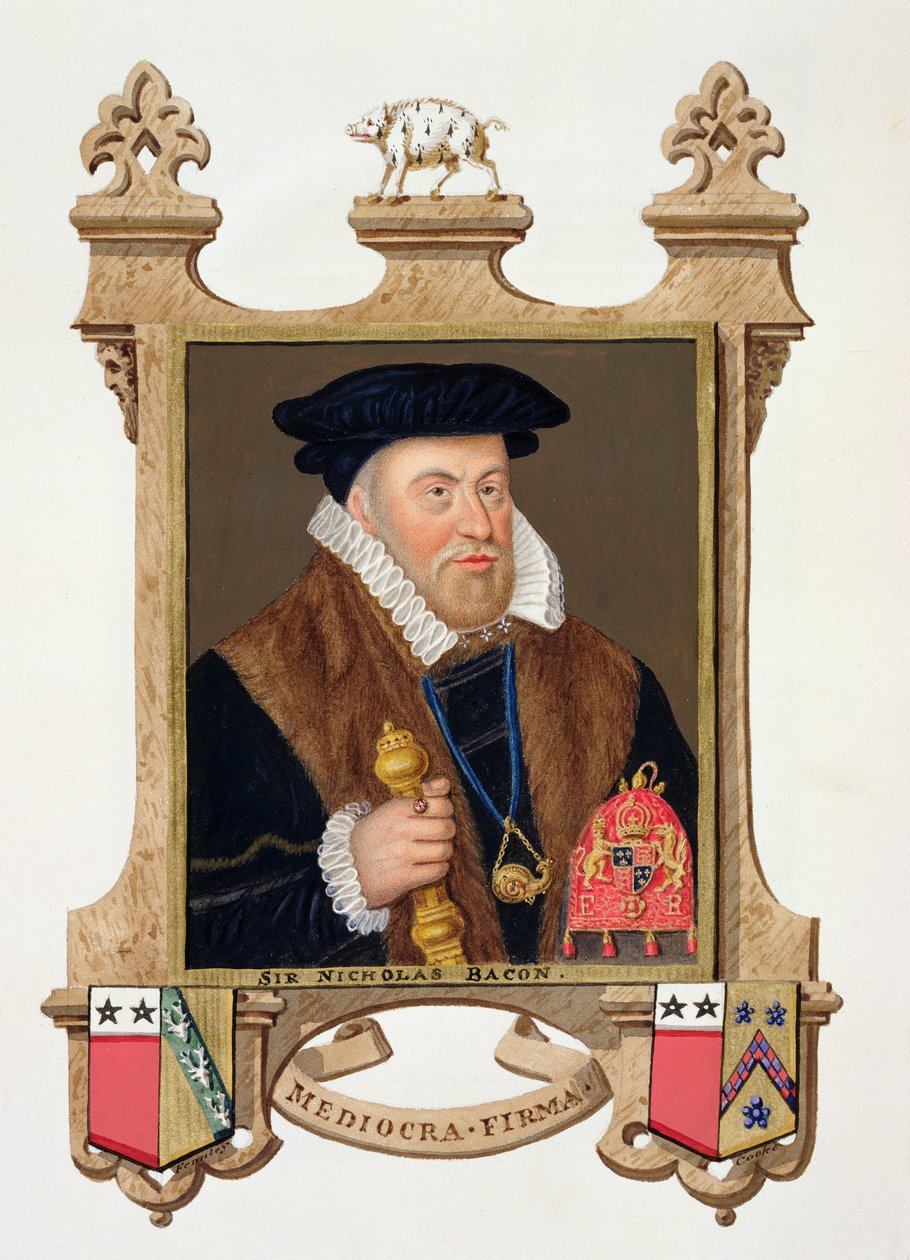 Portret Sir Nicholasa Bacona (1509-79) ze „Wspomnień dworu królowej Elżbiety”, wydanego w 1825 r. (wc i gwasz na papierze) autorstwa Sarah Countess of Essex
