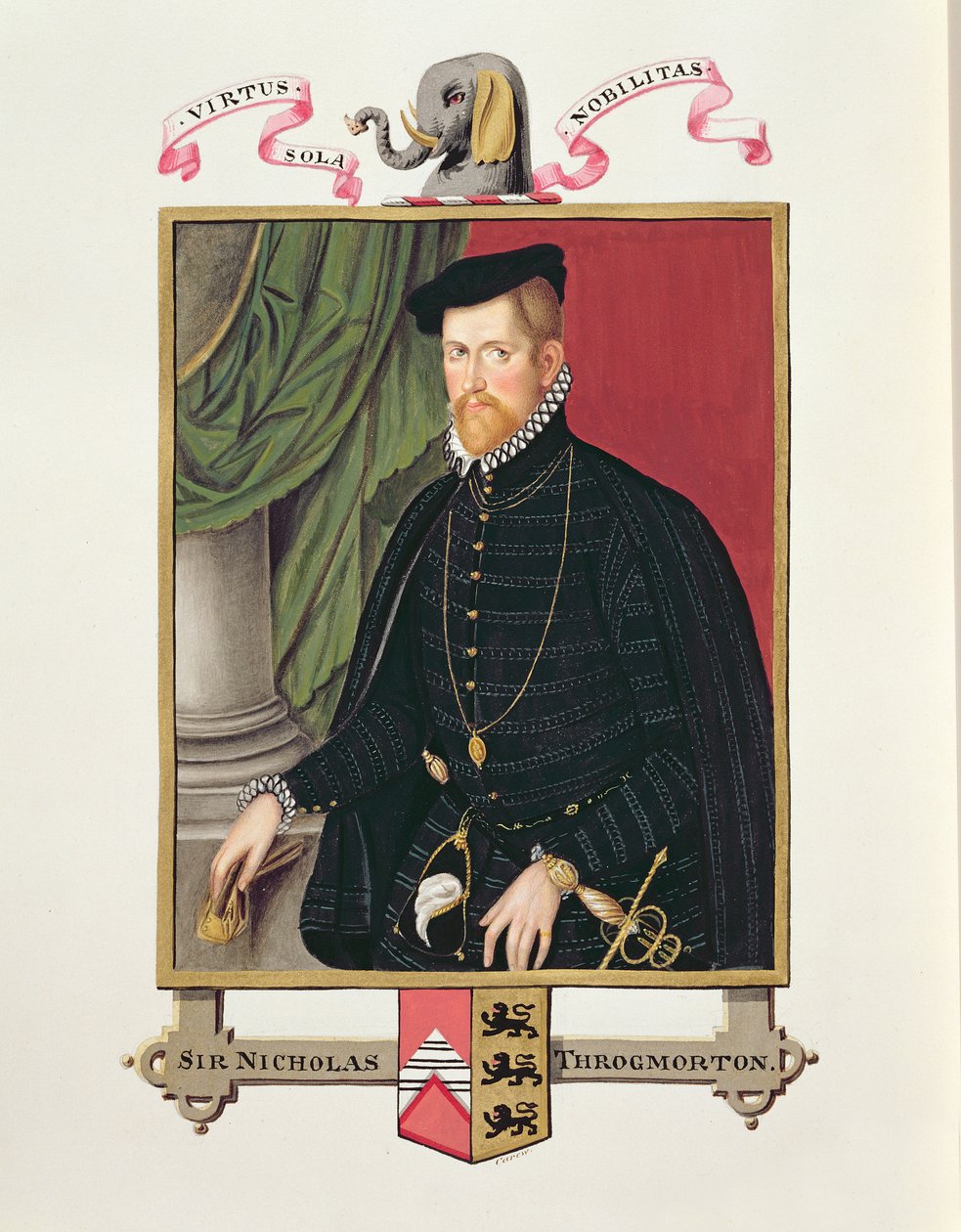 Portret Sir Nicholasa Throckmortona (1515-71) z "Pamiętników dworu królowej Elżbiety", wydanych w 1825 r. (wc i gwasz na papierze) autorstwa Sarah Countess of Essex