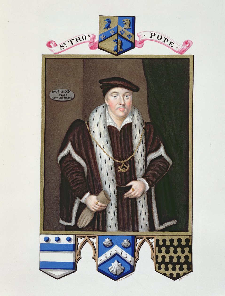 Portret sir Thomasa Pope (ok. 1507-99) ze „Wspomnień dworu królowej Elżbiety”, opublikowanych w 1825 r. (wc i gwasz na papierze) autorstwa Sarah Countess of Essex