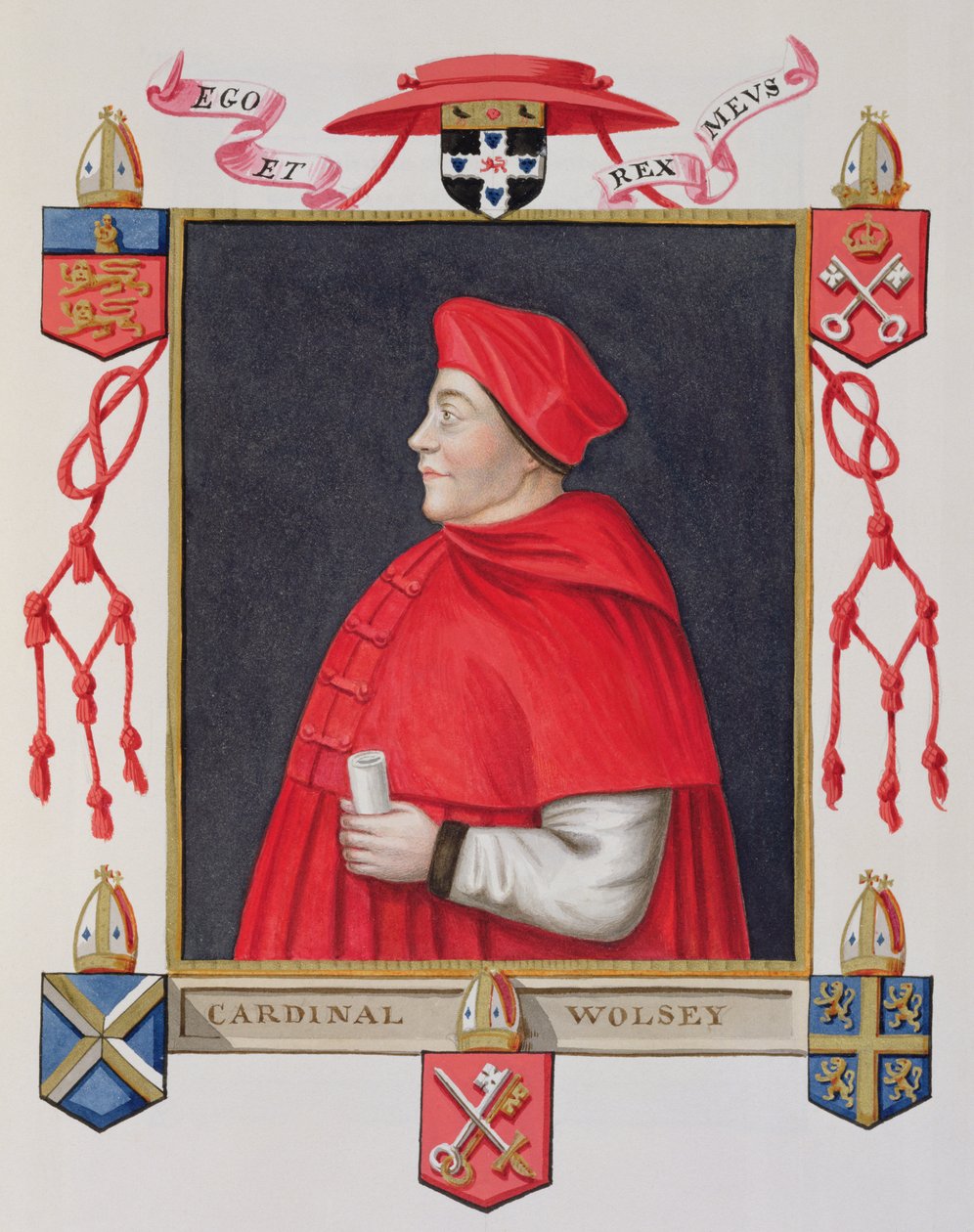 Portret Thomasa Wolseya (ok.1475-1530) kardynała i męża stanu ze „Wspomnień dworu królowej Elżbiety”, opublikowanych w 1825 r. (wc i gwasz na papierze) autorstwa Sarah Countess of Essex