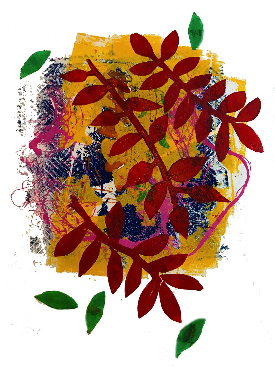 Czerwone liście (monodruk na papierze) autorstwa Sarah Thompson Engels