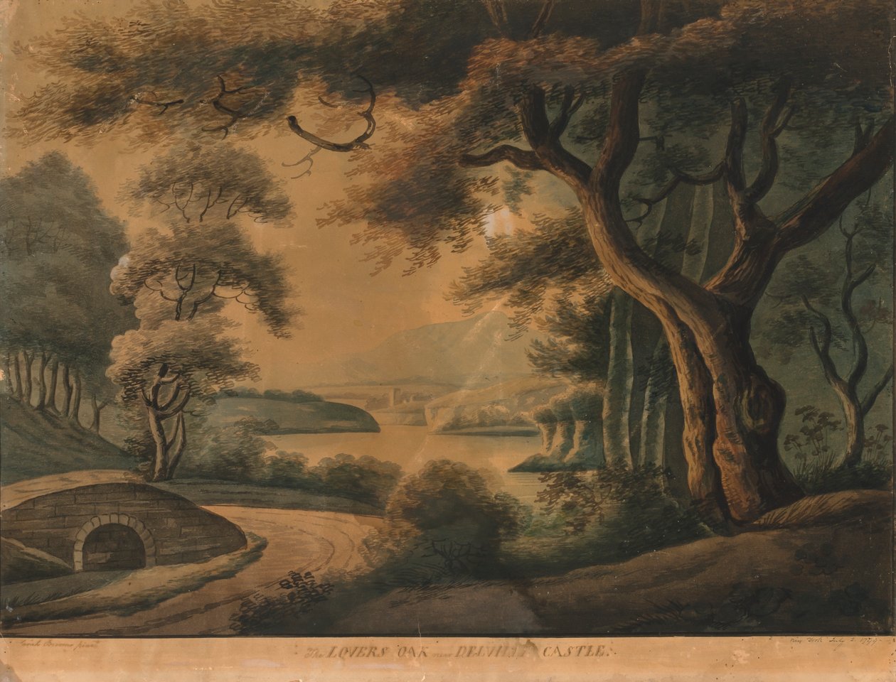 The Lovers Oak w pobliżu zamku Delville, koniec XVIII wieku autorstwa Sarah Broome